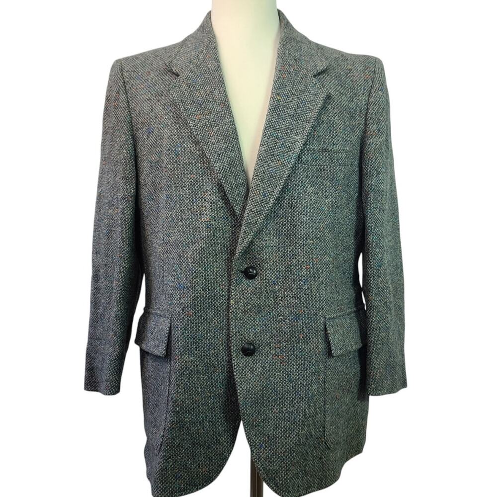Pendleton Gray Blue Tweed Wool Vintage USA Elbow Patch Sport Coat Jacket  46